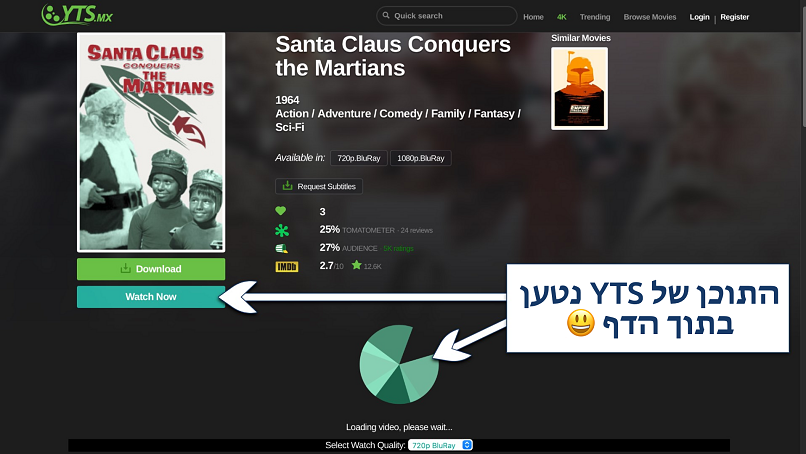 Screenshot of the YTS search results page
