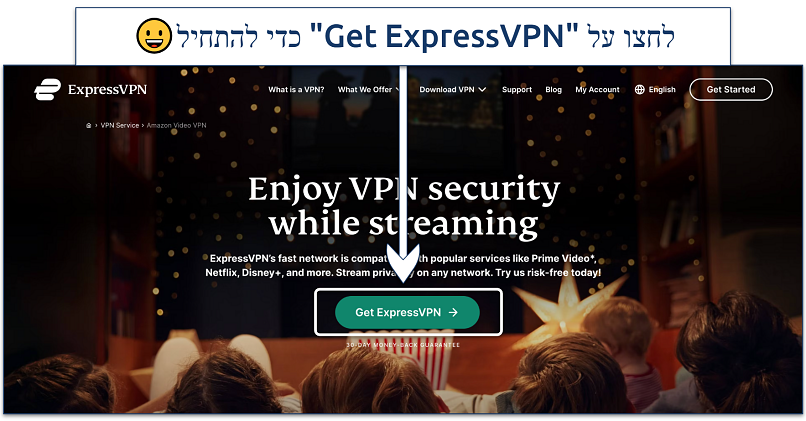 צילום מסך של דף הנחיתה של ExpressVPN לדיסני+