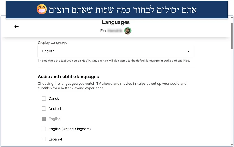 Screenshot of the Netflix languages settings page