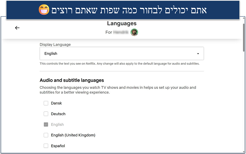 Screenshot of the Netflix languages settings page