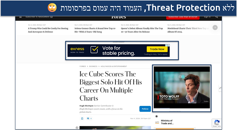Screenshot of Forbes.com with lots of ads showing